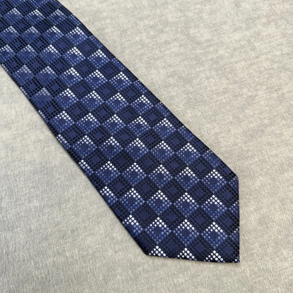 Ermenegildo Zegna Tie Mens Necktie Blue Geometric Squares Silk‎ Italy Made 58x4